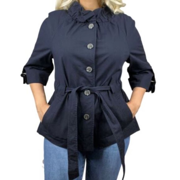 LOFT Women's Tie Waist Rolled Sleeve Button Jacket Casual Blazer Size 6 Brown - Picture 10 of 10